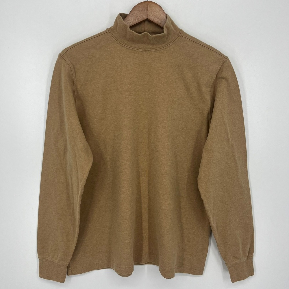 Lands End Kids L 14-16 Mock Neck Long Sleeve Cotton Top Camel Tan Regular